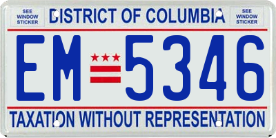 DC license plate EM5346
