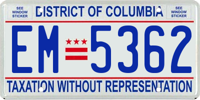DC license plate EM5362