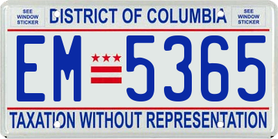 DC license plate EM5365