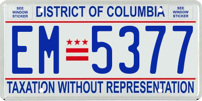 DC license plate EM5377