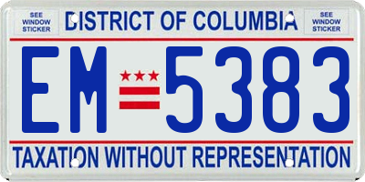 DC license plate EM5383