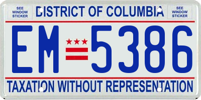 DC license plate EM5386