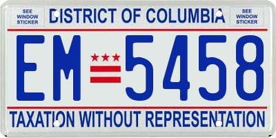 DC license plate EM5458