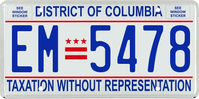 DC license plate EM5478