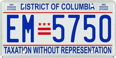 DC license plate EM5750