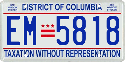 DC license plate EM5818