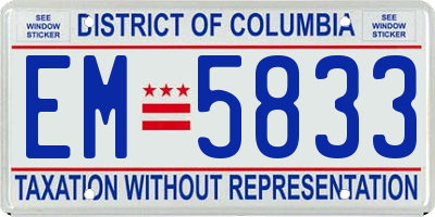 DC license plate EM5833