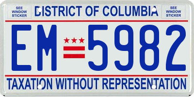 DC license plate EM5982