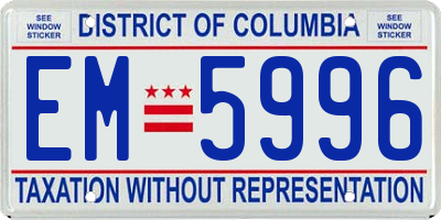 DC license plate EM5996