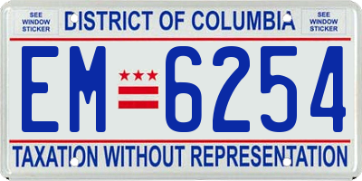 DC license plate EM6254