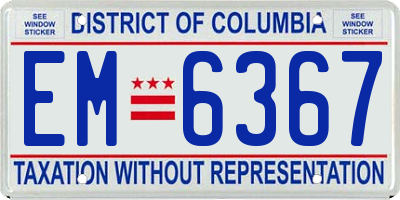 DC license plate EM6367