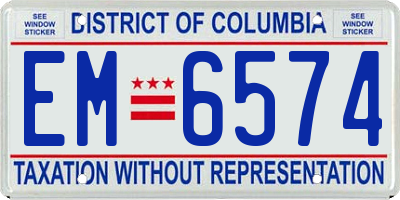 DC license plate EM6574