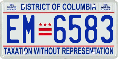 DC license plate EM6583