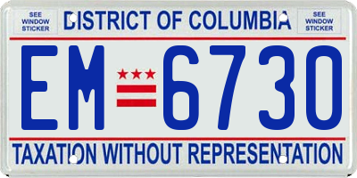 DC license plate EM6730