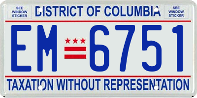 DC license plate EM6751