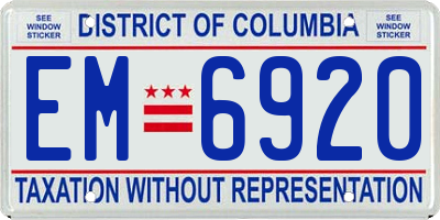 DC license plate EM6920