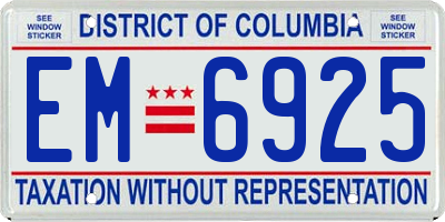 DC license plate EM6925
