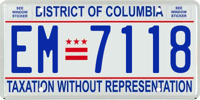 DC license plate EM7118
