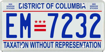 DC license plate EM7232