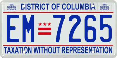 DC license plate EM7265