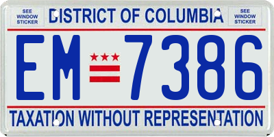 DC license plate EM7386