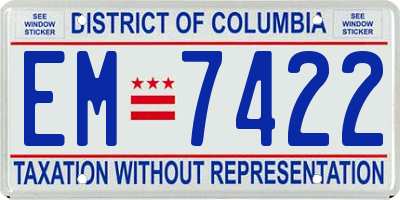 DC license plate EM7422