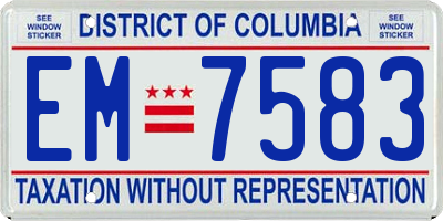 DC license plate EM7583
