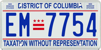 DC license plate EM7754
