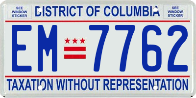 DC license plate EM7762