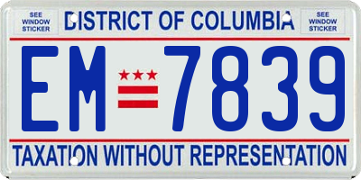 DC license plate EM7839