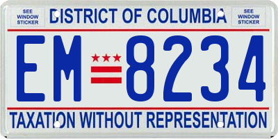 DC license plate EM8234