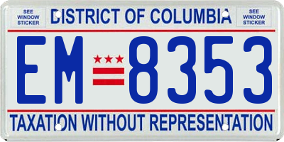 DC license plate EM8353