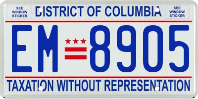 DC license plate EM8905
