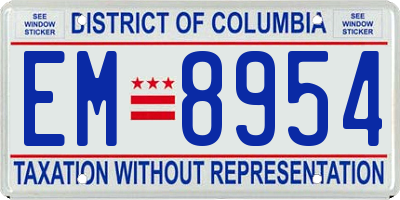 DC license plate EM8954