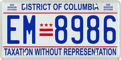 DC license plate EM8986