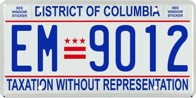 DC license plate EM9012