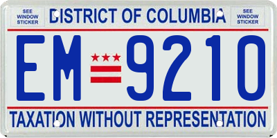 DC license plate EM9210