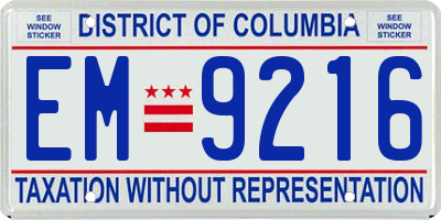 DC license plate EM9216
