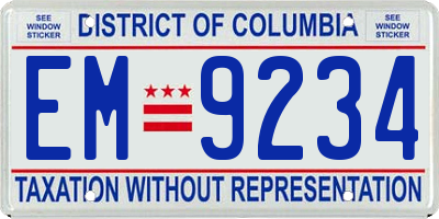 DC license plate EM9234