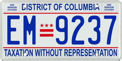 DC license plate EM9237