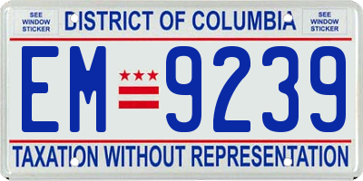 DC license plate EM9239