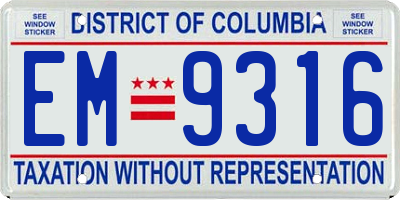 DC license plate EM9316