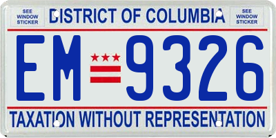 DC license plate EM9326