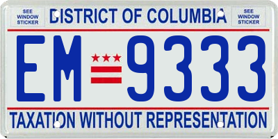 DC license plate EM9333