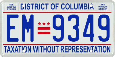 DC license plate EM9349