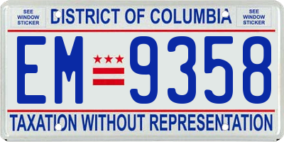 DC license plate EM9358