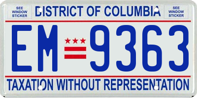 DC license plate EM9363