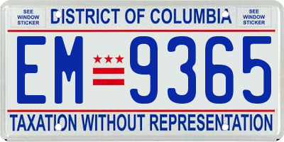 DC license plate EM9365