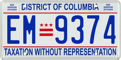 DC license plate EM9374