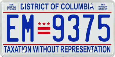 DC license plate EM9375